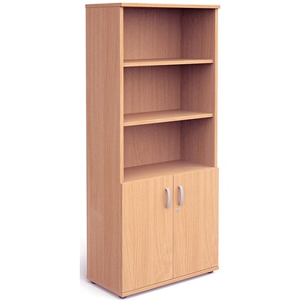Impulse Extra Tall Half Cupboard and Half Bookcase, 4 Shelves, 2000mm High, Beech