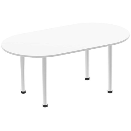 Impulse Boardroom Table, 1800mm, White, Silver Post Leg