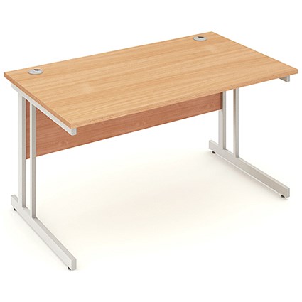 Impulse Rectangular Desk, 1400mm Wide, Silver Legs, Beech, Installed