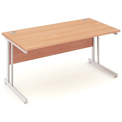 Impulse Rectangular Desk, 1600mm Wide, Silver Legs, Beech, Installed