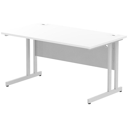 Impulse Rectangular Desk, 1400mm Wide, Silver Legs, White