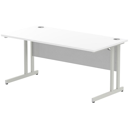 Impulse 1600mm Rectangular Desk, Silver Cantilever Leg, White Impulse 1600mm Rectangular Desk, Silver Cantilever Leg, White
