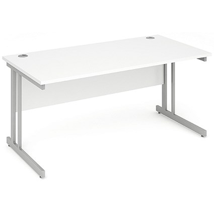 Impulse Rectangular Desk, 1600mm Wide, Silver Legs, White, Installed