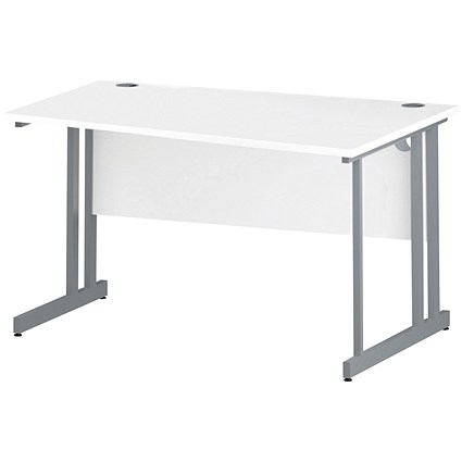 Impulse Wave Desk, Right Hand, 1400mm Wide, Silver Legs, White