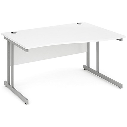 Impulse Wave Desk, Right Hand, 1400mm Wide, Silver Legs, White, Installed