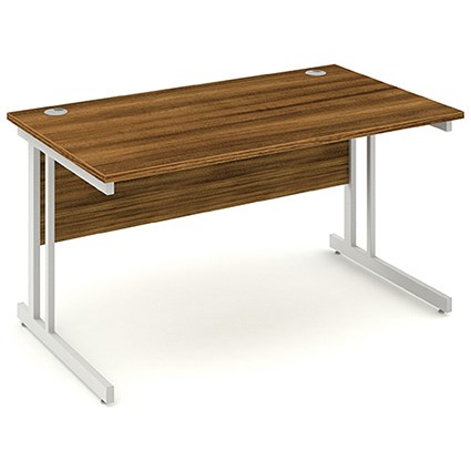 Impulse Rectangular Desk, 1400mm Wide, Silver Legs, Walnut, Installed