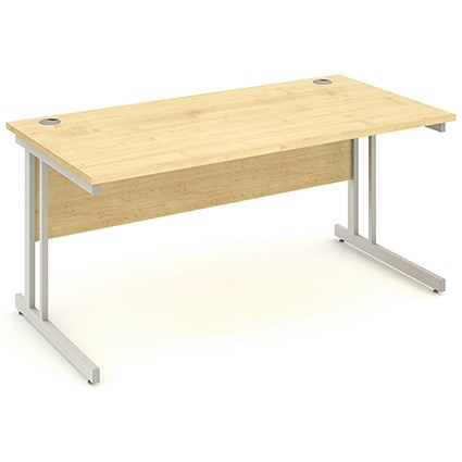 Impulse Rectangular Desk, 1600mm Wide, Silver Legs, Maple, Installed