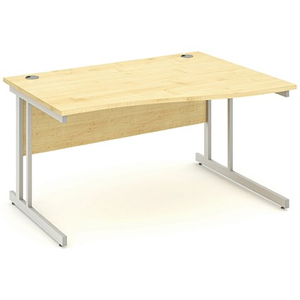 Impulse Wave Desk, Right Hand, 1400mm Wide, Silver Legs, Maple, Installed