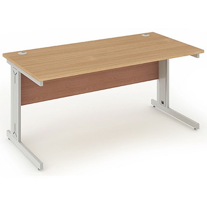 Impulse Plus Rectangular Desk, 1400mm Wide, Silver Cable Managed Legs, Beech, Installed