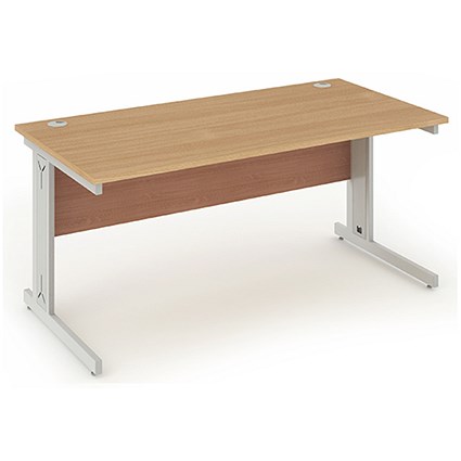 Impulse Plus Rectangular Desk, 1600mm Wide, Silver Cable Managed Legs, Beech, Installed