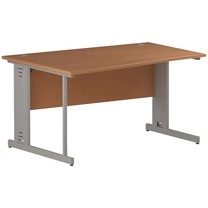 Impulse Plus Wave Desk, Left Hand, 1400mm Wide, Silver Cable Managed Legs, Beech