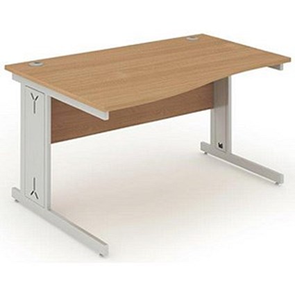 Impulse Plus Wave Desk, Left Hand, 1400mm Wide, Silver Cable Managed Legs, Beech, Installed