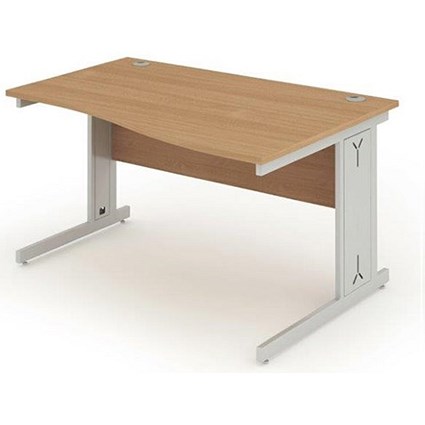 Impulse Plus Wave Desk, Right Hand, 1400mm Wide, Silver Cable Managed Legs, Beech, Installed