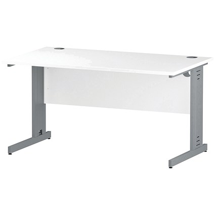 Impulse 1400mm Rectangular Desk, Silver Cable Managed Leg, White