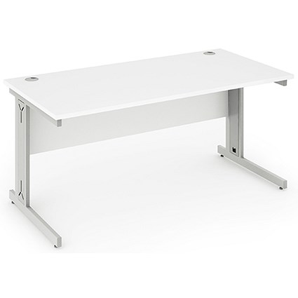 Impulse Plus Rectangular Desk, 1600mm Wide, Silver Cable Managed Legs, White, Installed