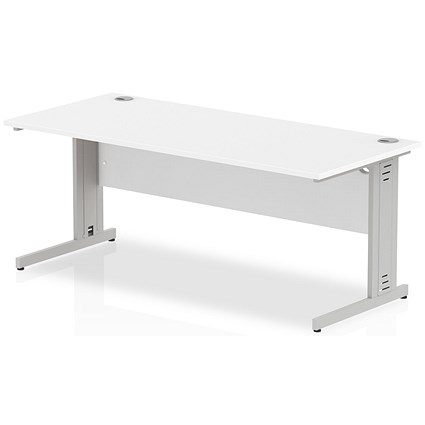 Impulse 1800mm Rectangular Desk, Silver Cable Managed Leg, White