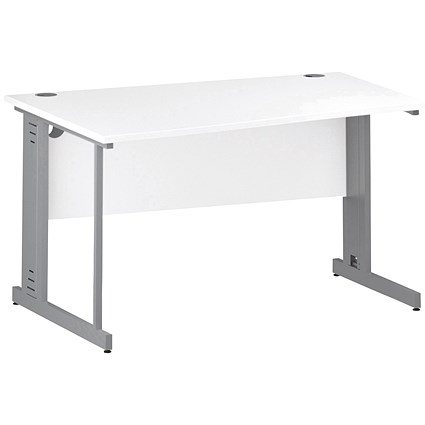 Impulse Plus Wave Desk, Left Hand, 1400mm Wide, Silver Cable Managed Legs, White