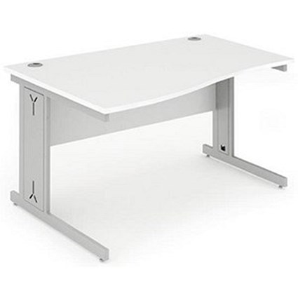 Impulse Plus Wave Desk, Left Hand, 1400mm Wide, Silver Cable Managed Legs, White, Installed