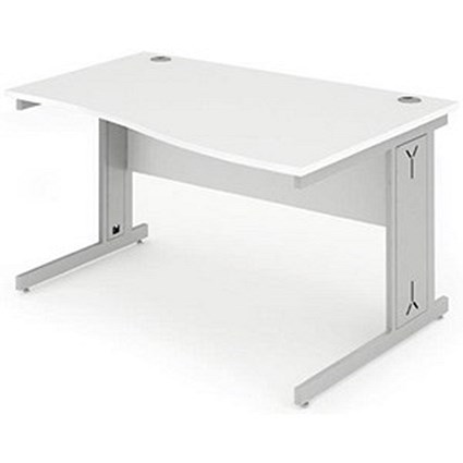 Impulse Plus Wave Desk, Right Hand, 1400mm Wide, Silver Cable Managed Legs, White, Installed