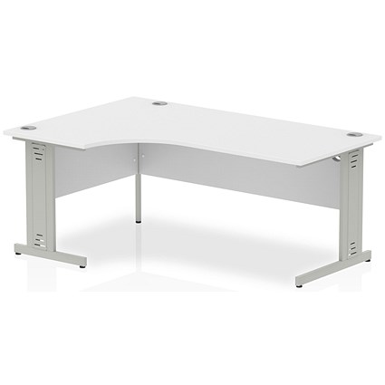 Impulse 1800mm Corner Desk, Left Hand, Silver Cable Managed Leg, White