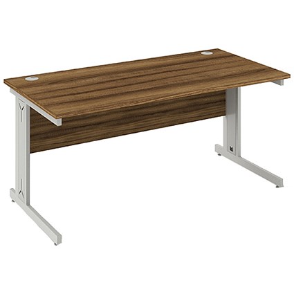 Impulse Plus Rectangular Desk, 1600mm Wide, Silver Cable Managed Legs, Walnut, Installed