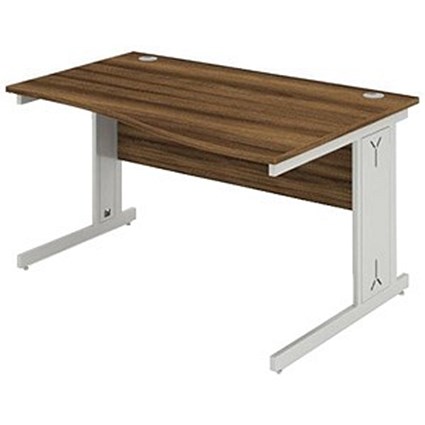 Impulse Plus Wave Desk, Right Hand, 1400mm Wide, Silver Cable Managed Legs, Walnut, Installed