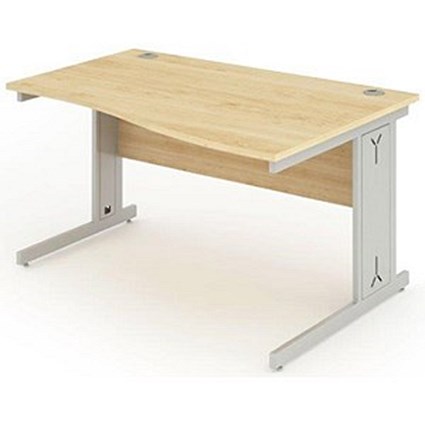 Impulse Plus Wave Desk, Right Hand, 1400mm Wide, Silver Cable Managed Legs, Maple, Installed