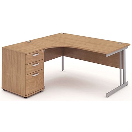 Impulse Corner Desk with 600mm Pedestal, Left Hand, 1600mm Wide, Silver Legs, Beech, Installed