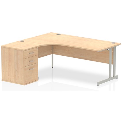 Impulse 1800mm Corner Desk with 600mm Desk High Pedestal, Left Hand, Silver Cantilever Leg, Maple