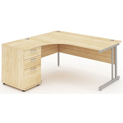 Impulse Corner Desk with 600mm Pedestal, Left Hand, 1800mm Wide, Silver Legs, Maple, Installed