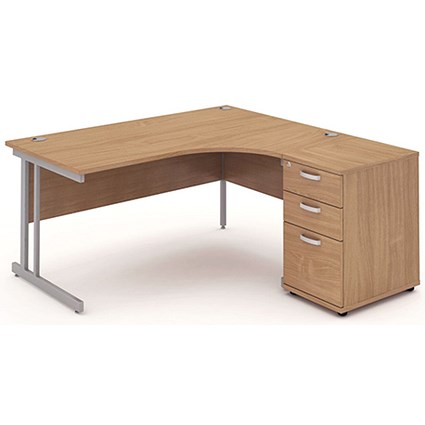 Impulse Corner Desk with 600mm Pedestal, Right Hand, 1800mm Wide, Silver Legs, Beech, Installed