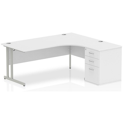 Impulse 1800mm Corner Desk with 600mm Desk High Pedestal, Right Hand, Silver Cantilever Leg, White Impulse 1800mm Corner Desk with 600mm Desk High Pedestal, Right Hand, Silver Cantilever Leg, White