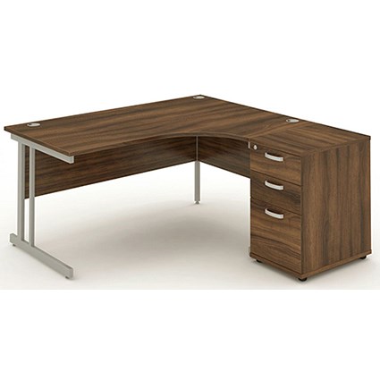 Impulse 1800mm Corner Desk with 600mm Desk High Pedestal, Right Hand, Silver Cantilever Leg, Walnut Impulse 1800mm Corner Desk with 600mm Desk High Pedestal, Right Hand, Silver Cantilever Leg, Walnut