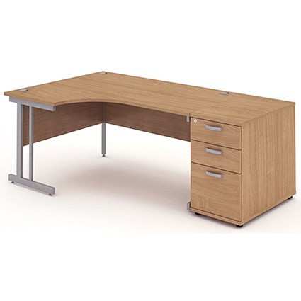 Impulse Corner Desk with 800mm Pedestal, Left Hand, 1600mm Wide, Silver Legs, Beech, Installed