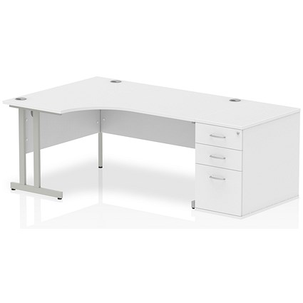Impulse 1600mm Corner Desk with 800mm Desk High Pedestal, Left Hand, Silver Cantilever Leg, White Impulse 1600mm Corner Desk with 800mm Desk High Pedestal, Left Hand, Silver Cantilever Leg, White