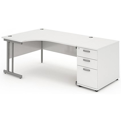 Impulse Corner Desk with 800mm Pedestal, Left Hand, 1600mm Wide, Silver Legs, White, Installed