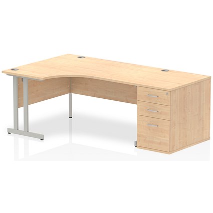 Impulse 1600mm Corner Desk with 800mm Desk High Pedestal, Left Hand, Silver Cantilever Leg, Maple