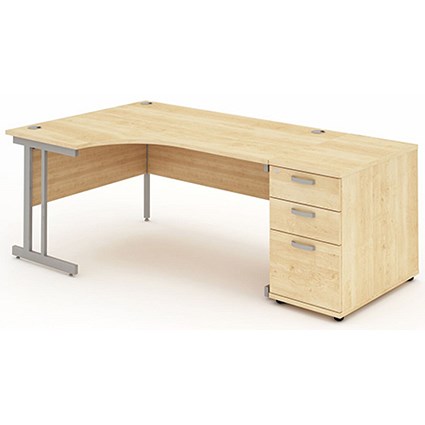 Impulse Corner Desk with 800mm Pedestal, Left Hand, 1600mm Wide, Silver Legs, Maple, Installed