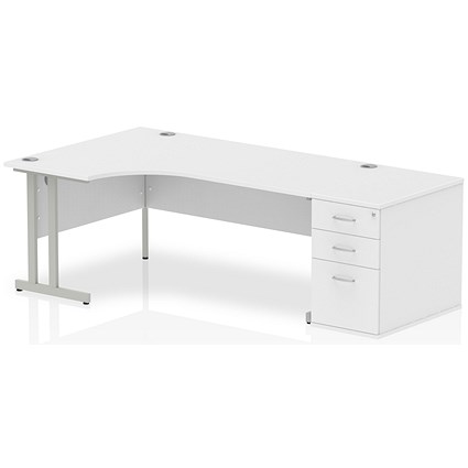 Impulse 1800mm Corner Desk with 800mm Desk High Pedestal, Left Hand, Silver Cantilever Leg, White Impulse 1800mm Corner Desk with 800mm Desk High Pedestal, Left Hand, Silver Cantilever Leg, White