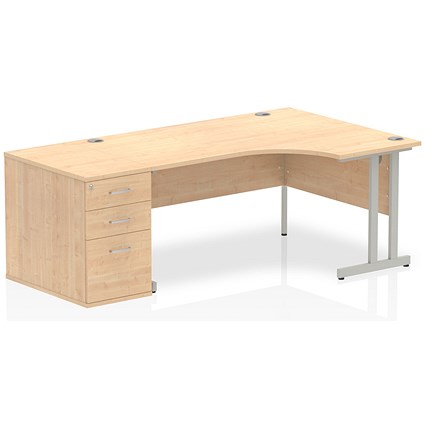 Impulse 1600mm Corner Desk with 800mm Desk High Pedestal, Right Hand, Silver Cantilever Leg, Maple