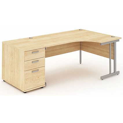 Impulse Corner Desk with 800mm Pedestal, Right Hand, 1600mm Wide, Silver Legs, Maple, Installed