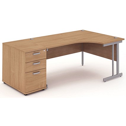 Impulse Corner Desk with 800mm Pedestal, Right Hand, 1800mm Wide, Silver Legs, Beech, Installed