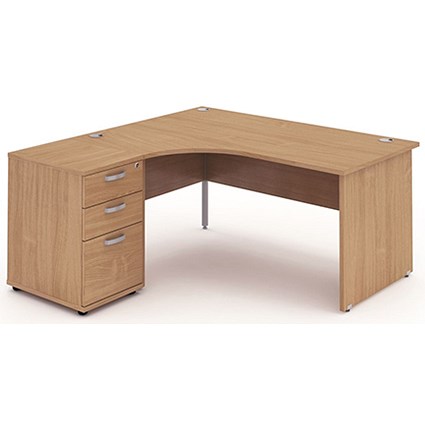 Impulse Panel End Corner Desk with 600mm Pedestal, Left Hand, 1600mm Wide, Beech, Installed