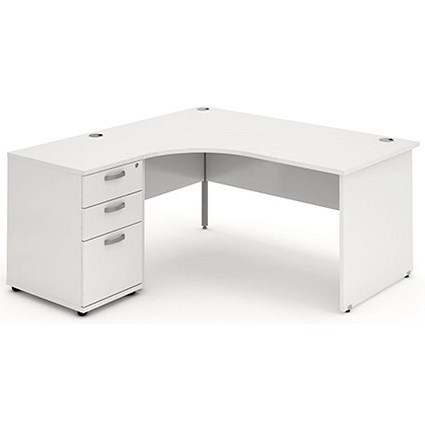 Impulse Panel End Corner Desk with 600mm Pedestal, Left Hand, 1600mm Wide, White, Installed