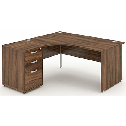 Impulse Panel End Corner Desk with 600mm Pedestal, Left Hand, 1600mm Wide, Walnut, Installed