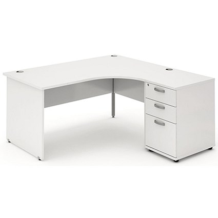 Impulse 1600mm Corner Desk with 600mm Desk High Pedestal, Right Hand, Panel End Leg, White Impulse 1600mm Corner Desk with 600mm Desk High Pedestal, Right Hand, Panel End Leg, White