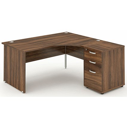 Impulse Panel End Corner Desk with 600mm Pedestal, Right Hand, 1600mm Wide, Walnut, Installed