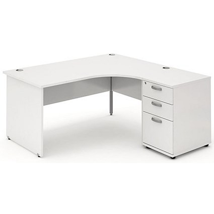 Impulse Panel End Corner Desk with 600mm Pedestal, Right Hand, 1800mm Wide, White, Installed