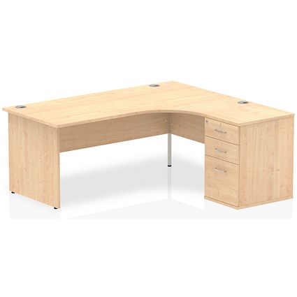 Impulse 1800mm Corner Desk with 600mm Desk High Pedestal, Right Hand, Panel End Leg, Maple Impulse 1800mm Corner Desk with 600mm Desk High Pedestal, Right Hand, Panel End Leg, Maple