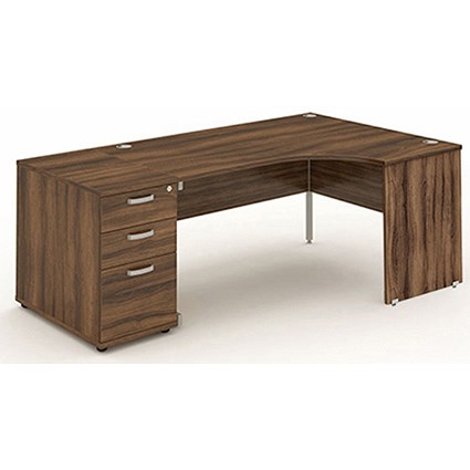 Impulse Panel End Corner Desk with 800mm Pedestal, Right Hand, 1600mm Wide, Walnut, Installed